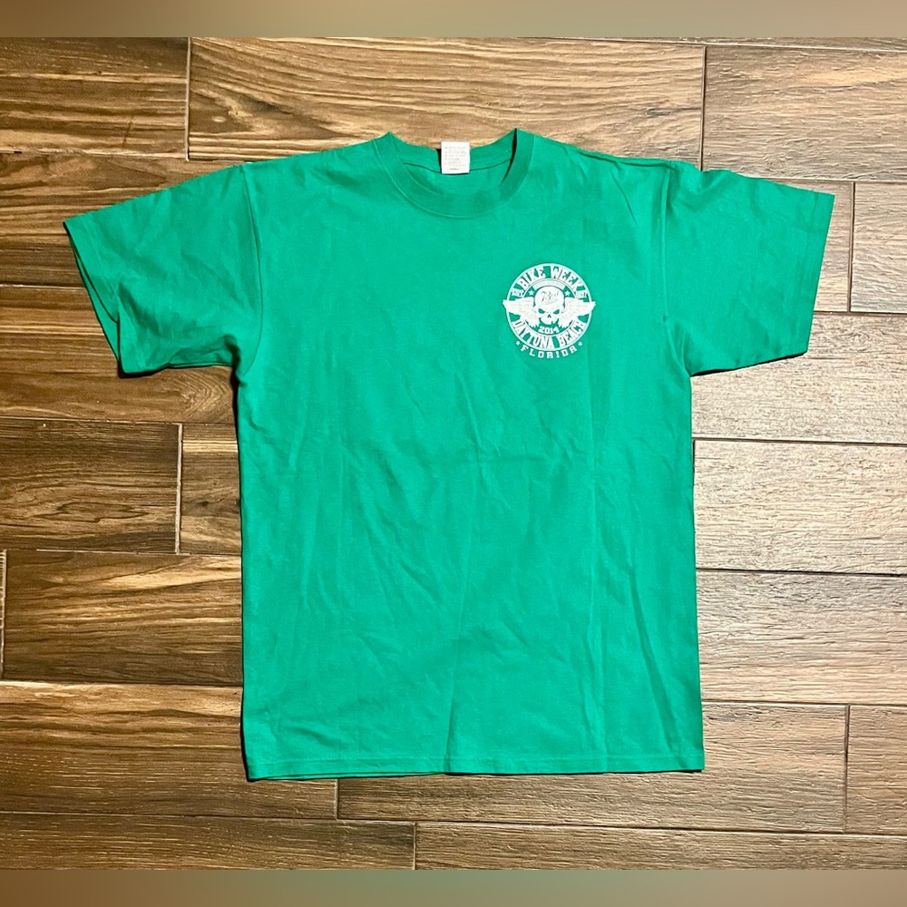 Bike Week 2014 Daytona Beach Green and‎ White Graphic T-shirt Size Large